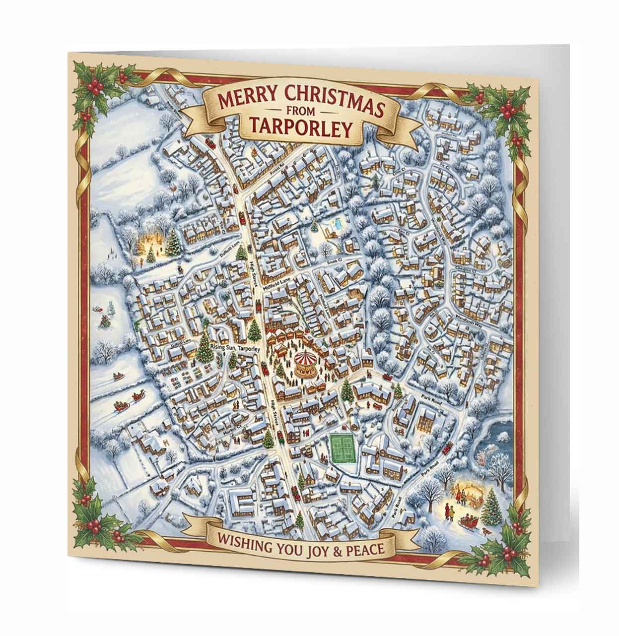 Tarporley Festive Street Map - Christmas Cards - Pack of 10