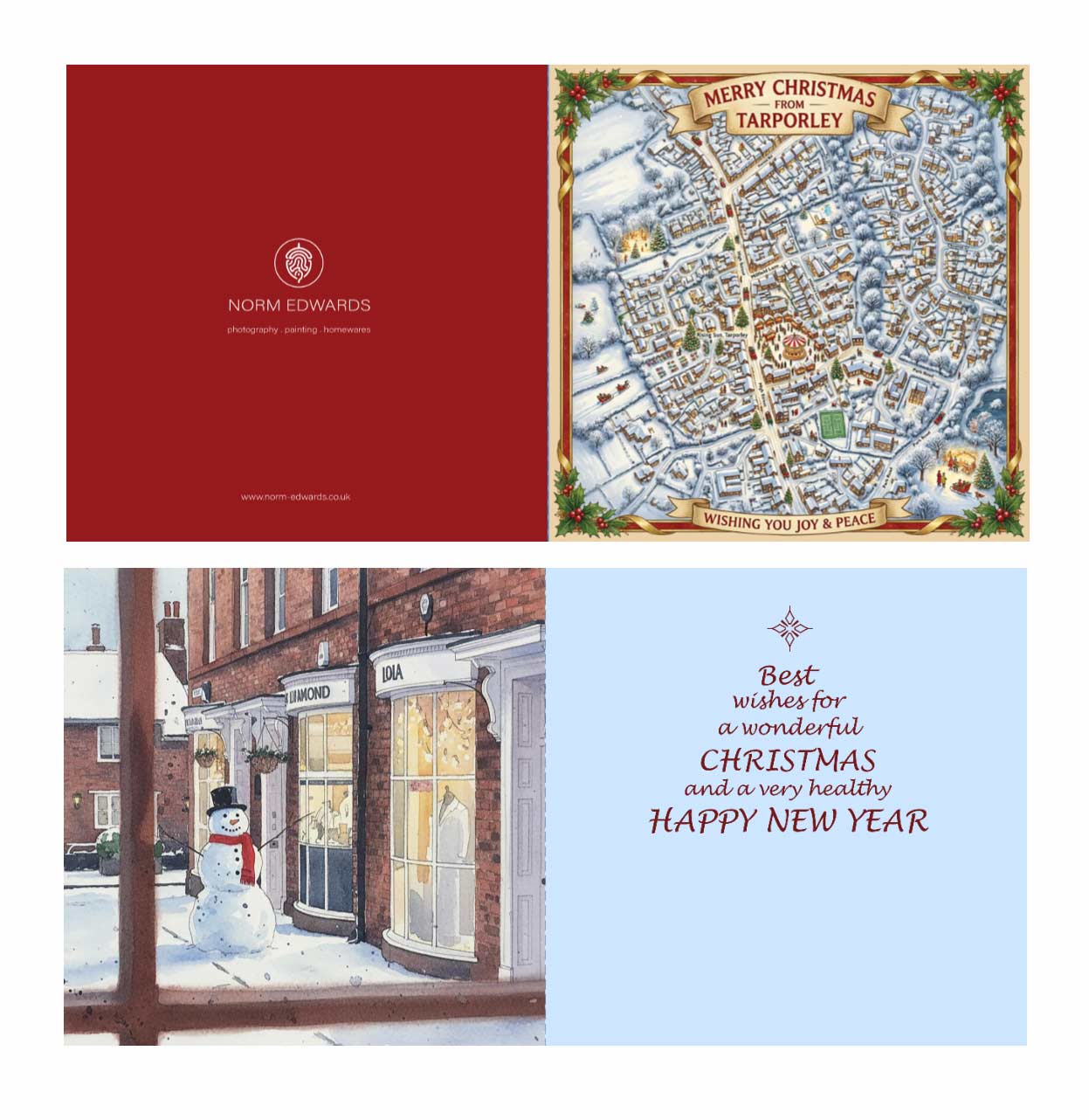 Tarporley Festive Street Map - Christmas Cards - Pack of 10