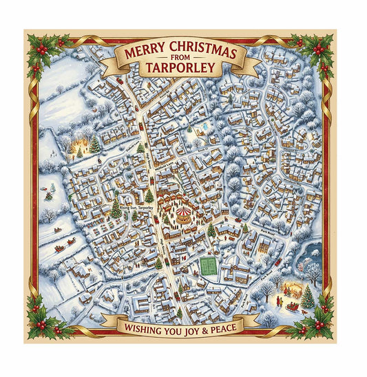 Tarporley Festive Street Map - Christmas Cards - Pack of 10