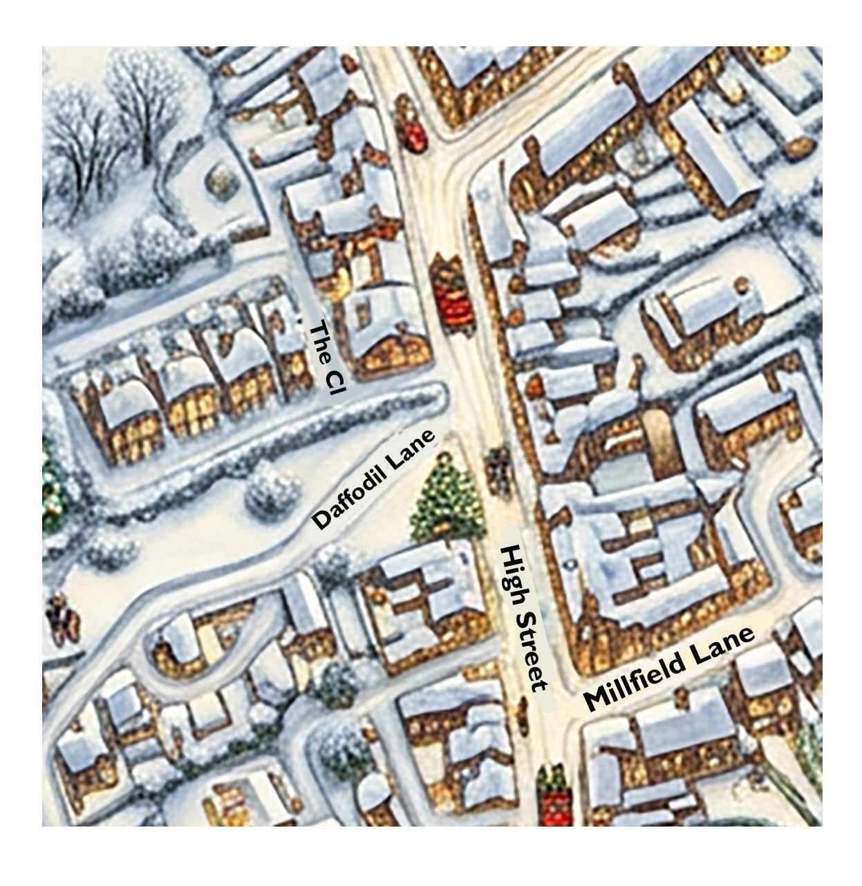 Tarporley Festive Street Map - Christmas Cards - Pack of 10