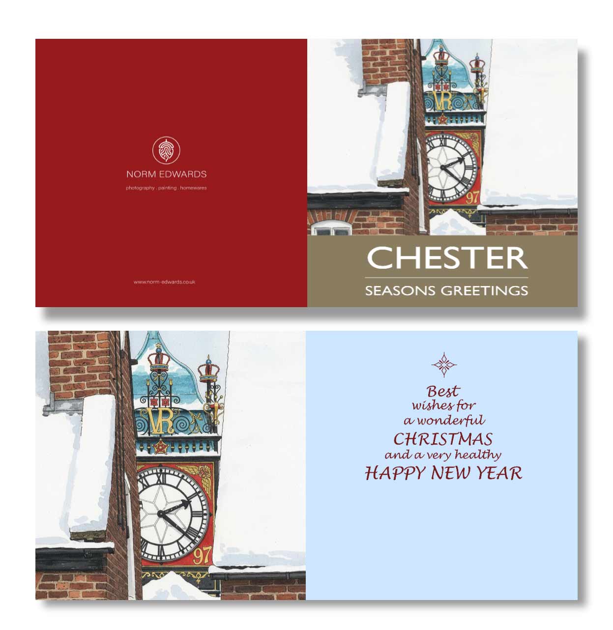 Eastgate Clock, Chester Christmas Card - Pack of 10
